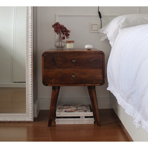 Scandinavian Bedside Table Modern Cabinet Vintage Nordic Storage Drawer Solid Wood Unit 1