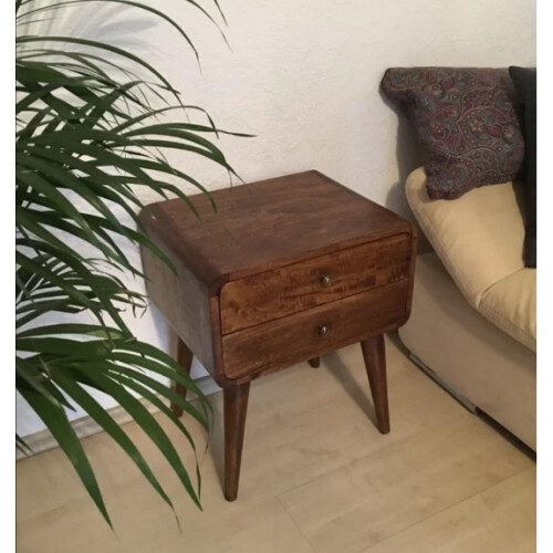 Scandinavian Bedside Table Modern Cabinet Vintage Nordic Storage Drawer Solid Wood Unit 2