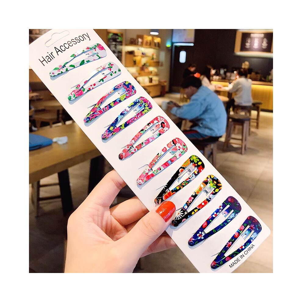 10/12PCS/Set Women Girls Print Geometric Alloy Hairpins Sweet Hair Clips Barrettes Headband Hair Holder Hair Accessories-image-OPC-PBQNCMB-NEW