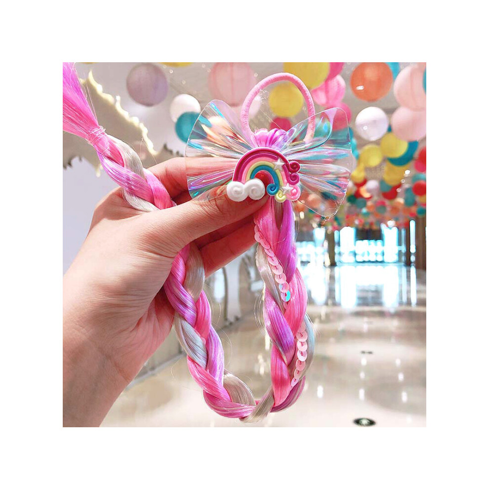 Rainbow Weaving Grils Twist Hair Bands Cartoon Princess Rubber Bands Wig Ponytail Hair Rope Snowflake Hair Accessories-image-OPC-PBQNJC2-NEW