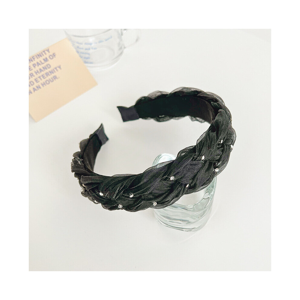 Hair Braid Headband Women Wide Rhinestone Hair Accessories Hairband For Girls Braided Mesh Rhinestone Hair Band-image-OPC-PBQNRJX-NEW