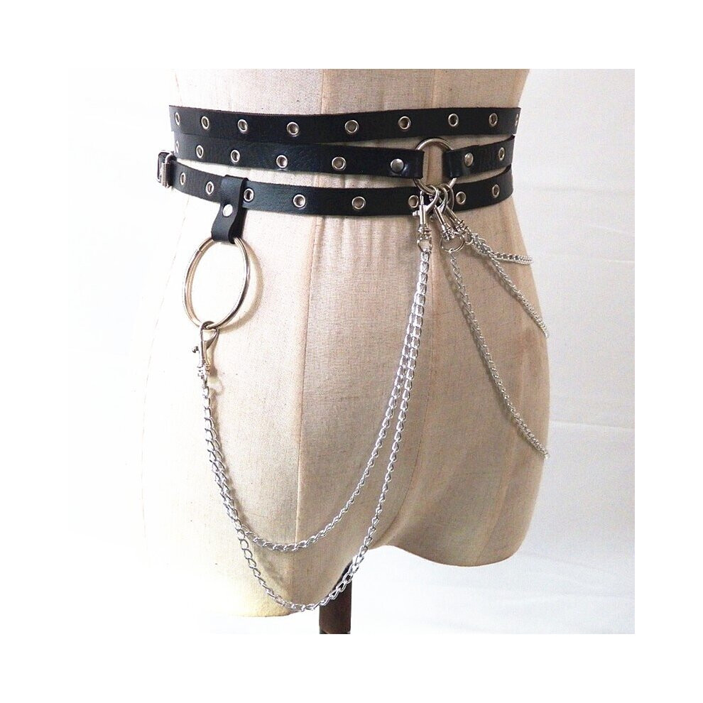 Sexy Pub Female Leather Skirt Belts Punk Gothic Rock Harness Waist Metal Chain Body Bondage Hollow Belt Accessories for Lady