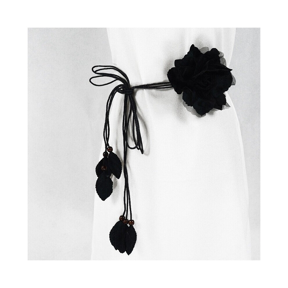 Casual Wild Chiffon Big Flower Ladies Thin Belt Sweet Tassel Braid Decoration Flower Fine Womens Dress Belt-image-OPC-PBQNXH9-NEW
