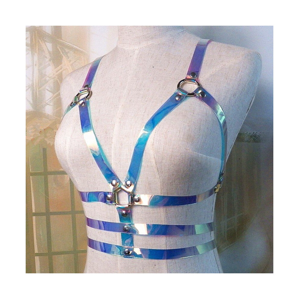 Multicoloured Women Laser Transparent Pvc Caged Bra Body Harness Belt Sexy Waist Belt Bondage Female Holographic Strap Top Waist Belts
