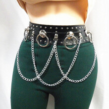 Women Gothic PU Belts Metal Chain Rivet Goth Cosplay Punk Style Hip Hop Female Belt Party Club Casual Belt