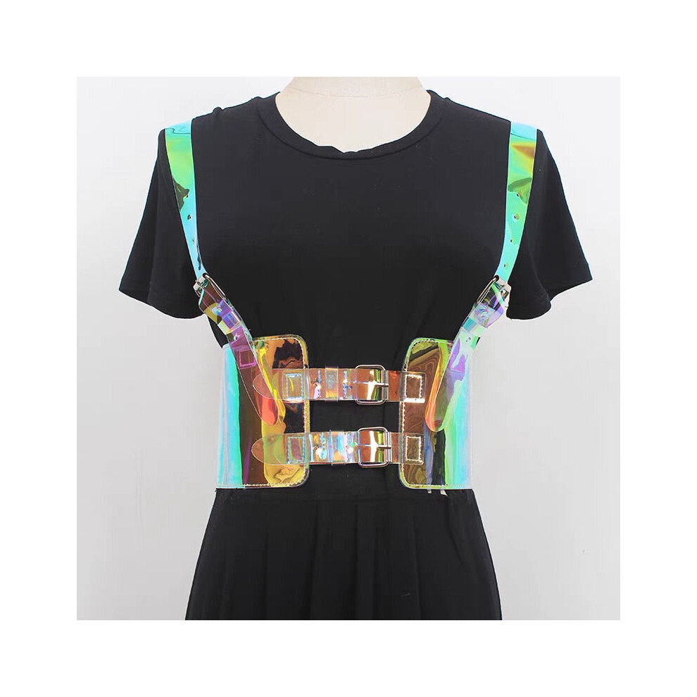 Multicoloured Women Laser Transparent Pvc Caged Bra Body Harness Belt Sexy Waist Belt Bondage Female Holographic Strap Top Waist Belts