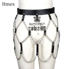 Sexy Leather Skirts Women Mini Skirt with BeltPunk Gothic Rock Harness Waist With Chain Female Body Bondage Hollow Belt Pub Wear