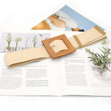 Summer Elastic Imitate Woven Straw Waist Belts Square Buckle Adjustable Woven-straw Waistband Bohemian Beach Dress Belts