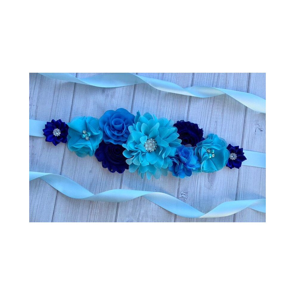 Maternity Sash Boy Maternity Sash Baby Shower Royal Blue Maternity Sash Pregnancy Sash Flower Belt Mom to be Sash on OnBuy