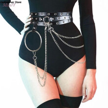 9Styles Unisex Female Leather Skirt Belts Punk Gothic Rock Harness Waist Metal Chain Body Bondage Hollow Accessories For Lady