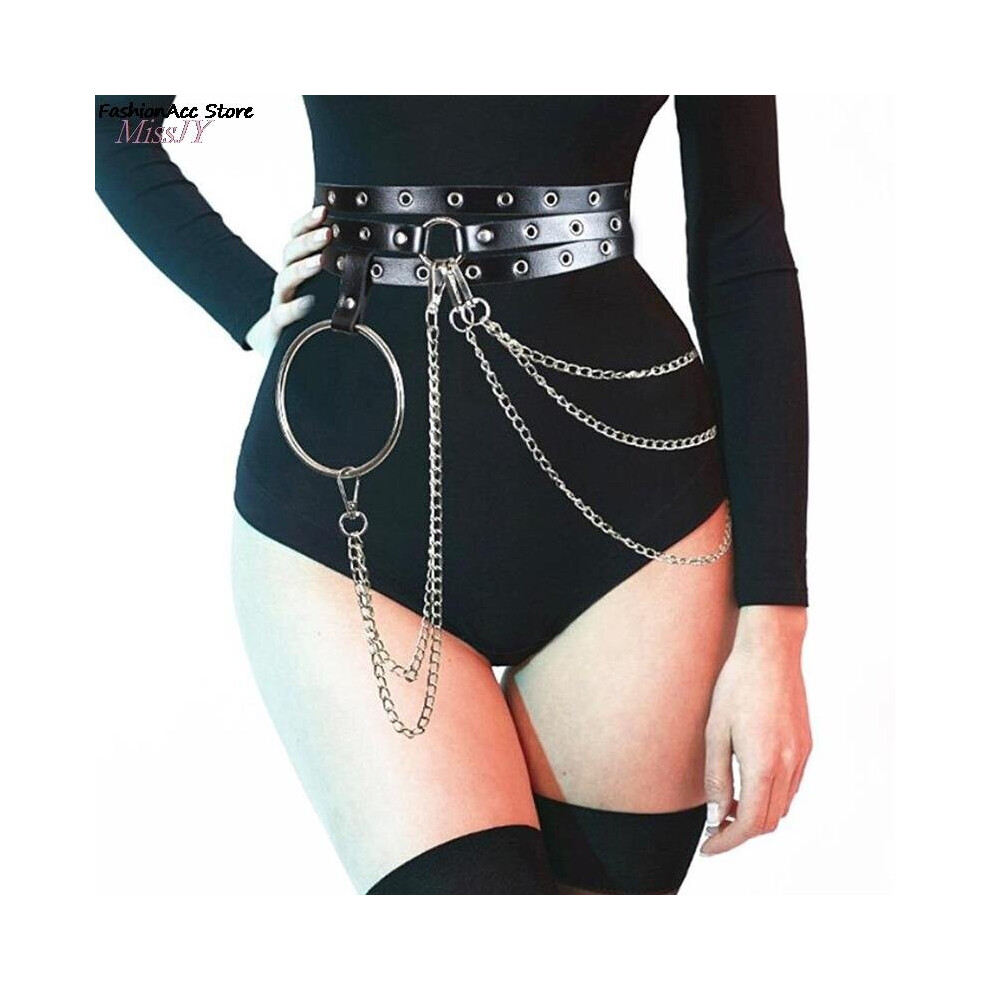 9Styles Unisex Female Leather Skirt Belts Punk Gothic Rock Harness Waist Metal Chain Body Bondage Hollow Accessories For Lady
