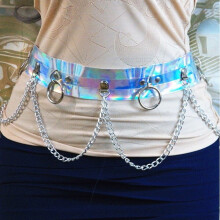 COLEMJE 100% Unisex Holographic Harness Waist Belt Vinyl PVC Hologram Circle Punk Gothic Chain Link Metal Straps