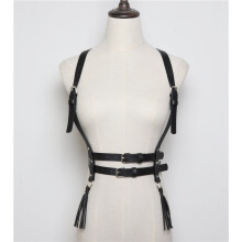 Women Leather Harness Tassel Punk Body Bondage Chest Harness Sexy Female Suspender Belt Adjustable Wide Belt