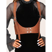 Women Leather Harness Body Bondage Chest Straps Brown Printing Waist Belt Gothic Harajuku Top Chest Belts Elastic Suspender Belt