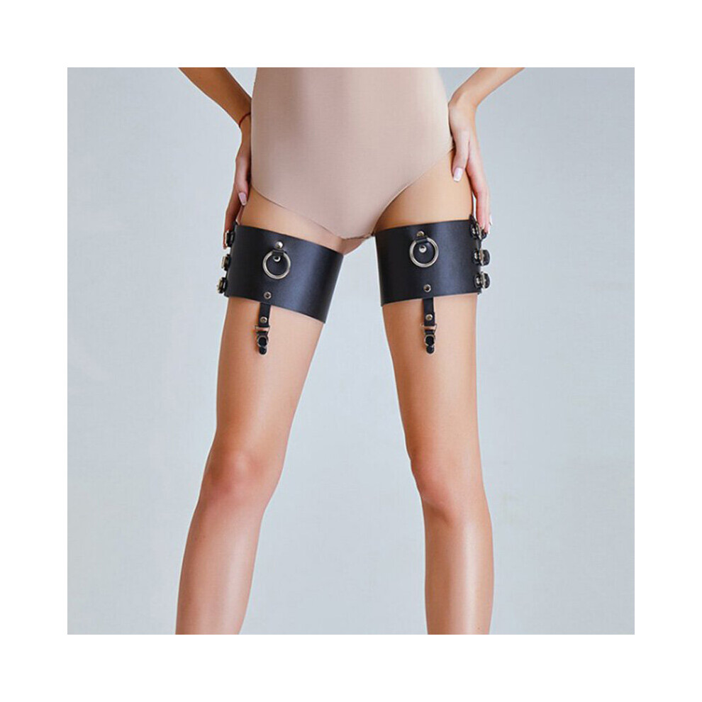 Black 1 Pair Adjustable Elastice Leather Leg Harness Garter Belt Gothic Thigh Ring Garter -Mx8
