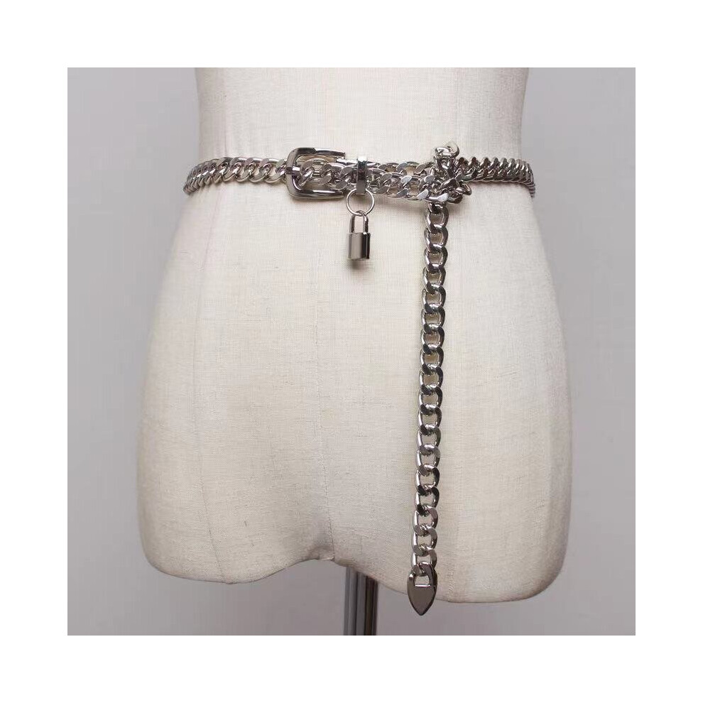 Versatile Gothic Chain Ladies Belt Cuban Punk Silver Metal Corset Belt Long  Skirt Belt Metal Lock Pendant ceinture on OnBuy