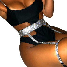 Women rhinestone crystal belt Sexy Body Waist To Leg Harness Belt Bondage chain belts for women wide female diamond belt