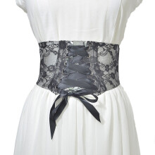 Women's Lace Wide Waist Belt Retro All Match Prints Transparent Girdle Dress Decorative Belt Cosplay Costume