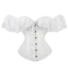 Women Corset Solid Tie-up Lace Boat Neck Close-fitting Vintage Crop Tops S-L