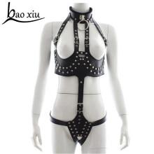 Halter Real Leather Harness Handcrafted sexy Body Bondage Bra Chest Caged Waist Belt Straps for women accessories