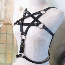 Sexy Women Pentagram Star Pattern PU Leather Bras Belts Metal O Rings Bondage Body Harness Belt