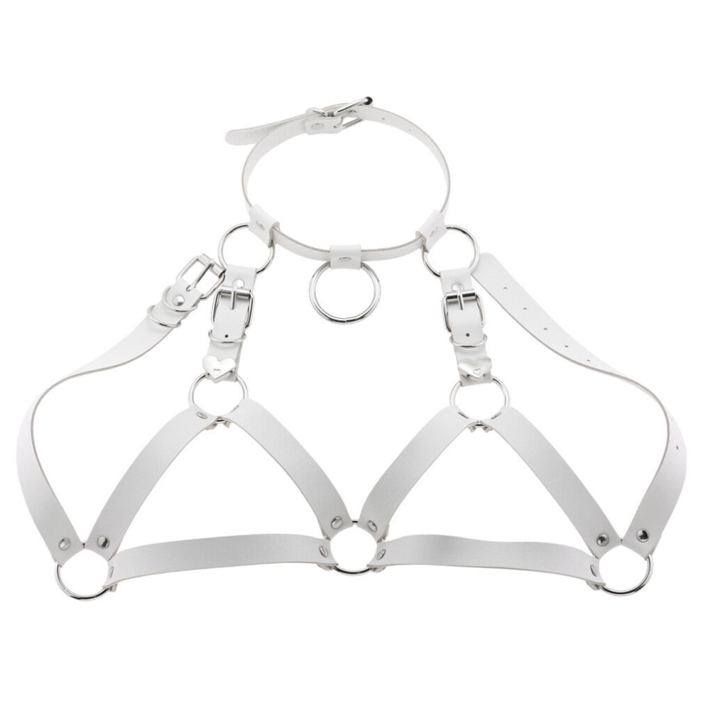 White Punk Cupless Bra Top Leather Harness Belt Body Bondage Chest Straps Studded Rivet Cropped Top Chest Straps