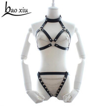 Punk Goth Sexy Leather Harness Collar metal tassel Choker Bra Frame Top Body Bondage Cage Belt Straps Rivet accessories
