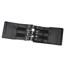 PU Leather Elastic Wide Girdle Waist Three Row Pin Buckle Waist Belt Corset Lolita Cosplay Dress Punk Outer Wear Girdle