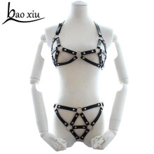 Halter Real Leather Harness Handcrafted Body Bondage Bra Chest Caged Waist Belt Straps accessories