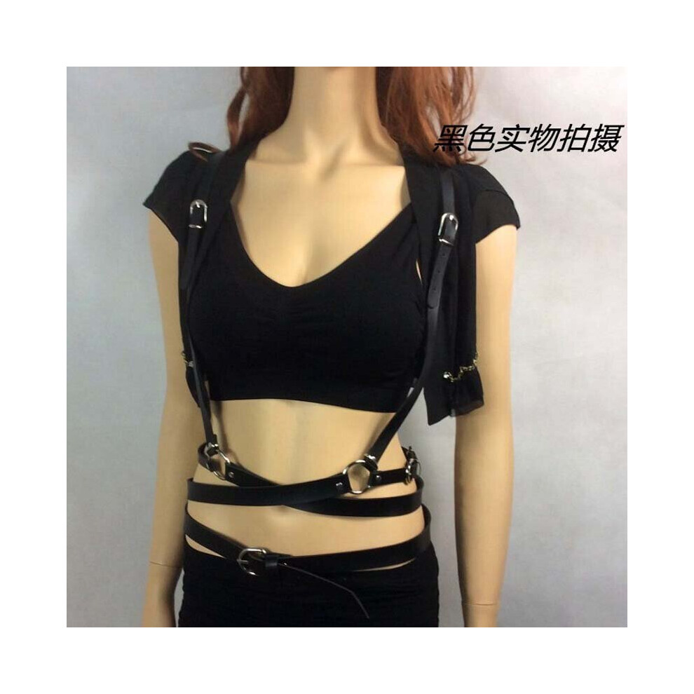 Black Women Leather Harness Belt Gothic Bondage Body Cage Adjustable Buckle Sculpting Waist Straps Suspender Belt