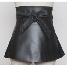 Vintage Women Wide PU Leather belt Long Bowknot Waist Belt Bondage Sexy Harness Gothic Female Dress Waist Strap Belt Skirt