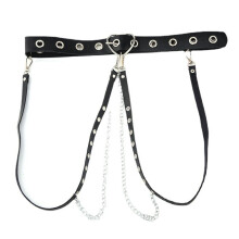 JNKET Punk Gothic Leather Women Belts With Chain Harajuku Belt Dress Jeans Slim Bondage Waistband