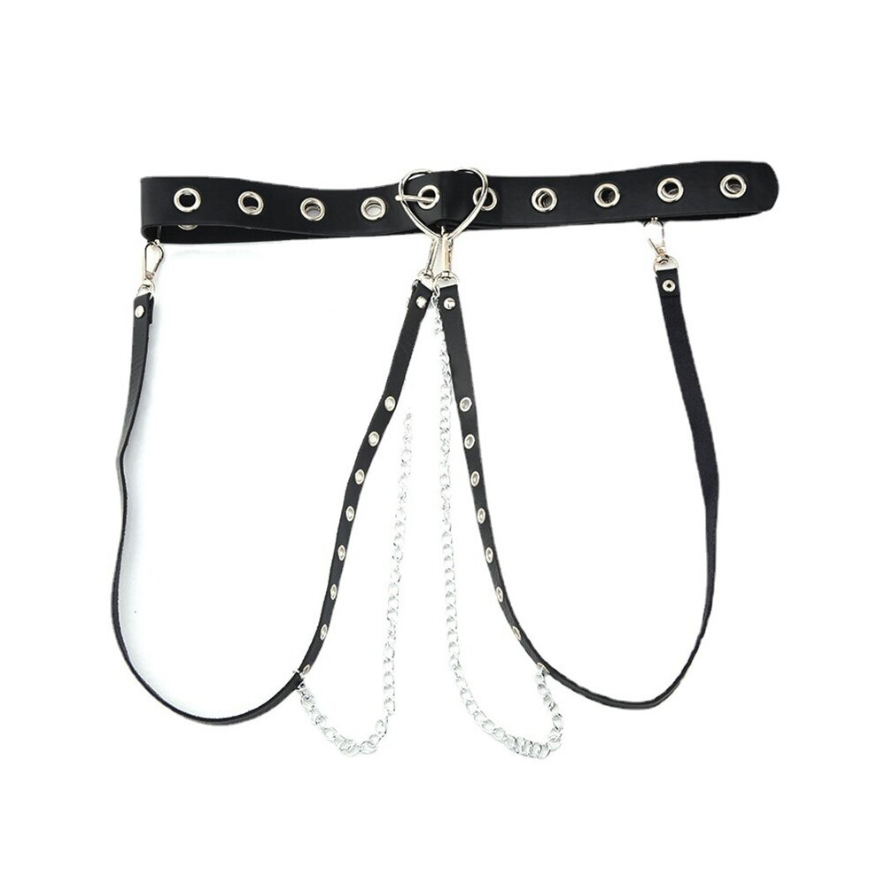 JNKET Punk Gothic Leather Women Belts With Chain Harajuku Belt Dress Jeans Slim Bondage Waistband