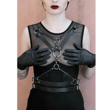 Gothic Women PU Leather Shoulder Belt Criss-cross Front Body Chest Harness Adjustable Bondage Waistband Punk Costume Accessories