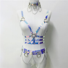 Women Laser Transparent PVC Caged Bra Body Harness Belt Sexy Waist Belt Bondage Female Holographic Strap Top Waist Belts