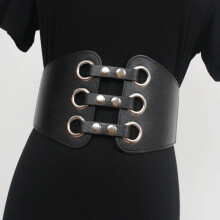 Women's Belt Wide Vintage Leather Dress Belt Faux Leather Elastic Straps Retro PU Western Gothic Bondage Female Accessory