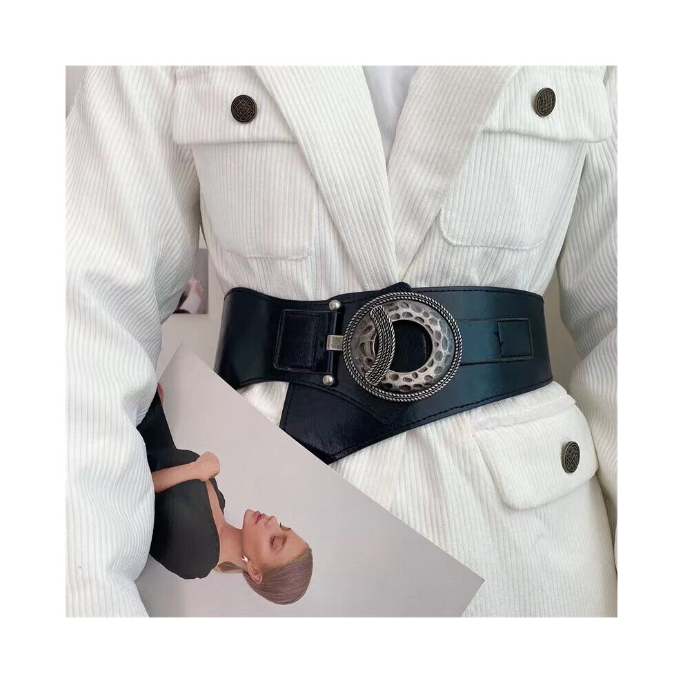 Ladies Wide Belt Elastic Vintage Buckle Leather Wide Round