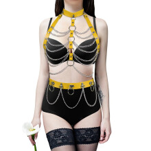Yellow Leather Leg Harness Belts Goth Clothes Bdsm Suspender Harness Women Garter Belt Lingerie Set Belts Stockings Body Bondage