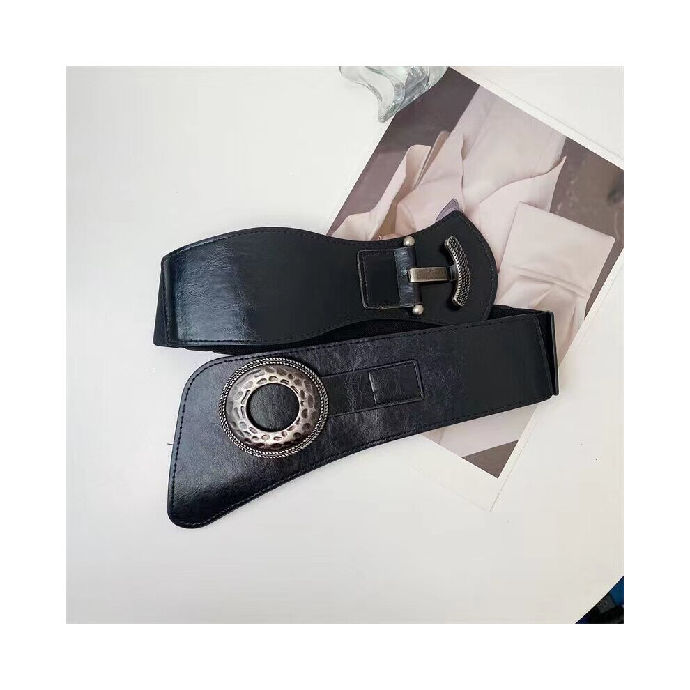 Ladies Wide Belt Elastic Vintage Buckle Leather Wide Round