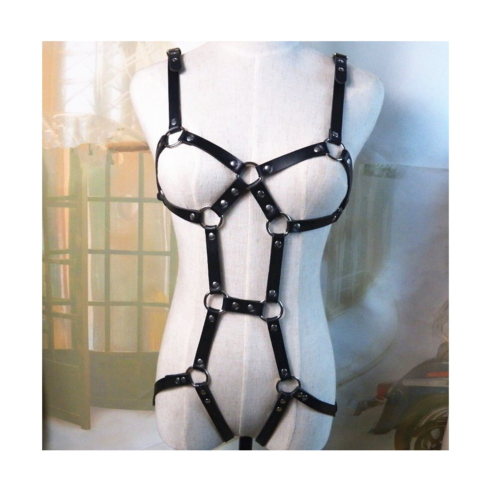 Sexy Women Metal Rivets PU Leather Chest Waist Belts Lingerie Body Harness Belt Set Adjustable Body Bondaged Straps