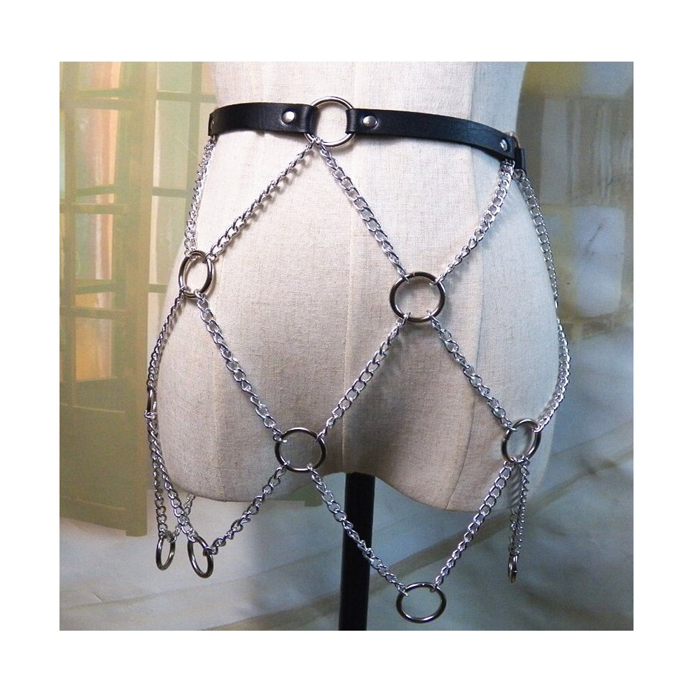 Black Women Punk Harness Lingerie Belt Garter Tassel Chain Harness Bondage Cage Straps Harajuku Pu Leather Waist Belts