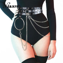 Female Leather Skirt Belts Punk Gothic Rock Harness Waist Metal Chain Body Bondage Hollow Belt Accessories For Lady