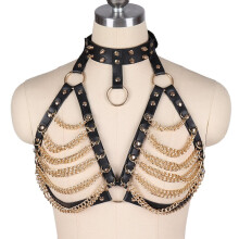 Punk Goth Bdsm Lingerie Bondage Body Harness Chain Sexy Garter Belt Stockings Chest Harness Women's Suspenders Leather Harness