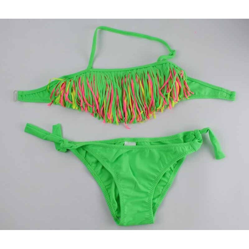 Solid Tassel Biquini Girls Swimwear Summer Bandage Bikini Set 5 12