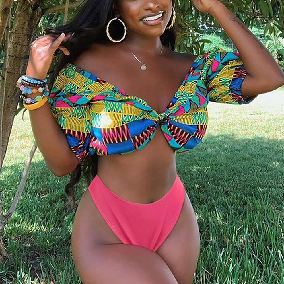 Women Sexy Bikini Set High Waist Swimwear Summer Off Shoulder Puff Sleeve Printed Swim Bra Tops Thong Swimsuit Bathing Suits on OnBuy