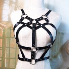 Sexy Women PU Leather Metal Rivets O Rings Garter Belt Punk Body Harness Bondage Night Club Party Cage Bra Chest Belts