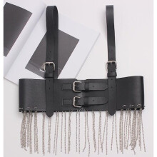 Punk Harajuku Garters Faux Leather Body Bondage Cage Silver Tassel Chain Harness Women Lingerie Gothic Straps Suspenders Belts
