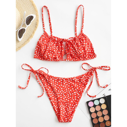 Ditsy Print Cutout String Bikini Set Women Swimwear Low Waisted ...