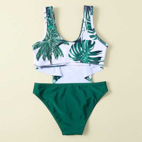 Summer Children Swimwear Leaf Print Ruffle Bikini Set Teen Girls Two ...