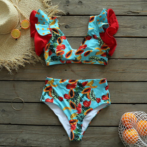 Sexy Brazilian Bikini Set Female Ruffle Swimwear Women Print Floral